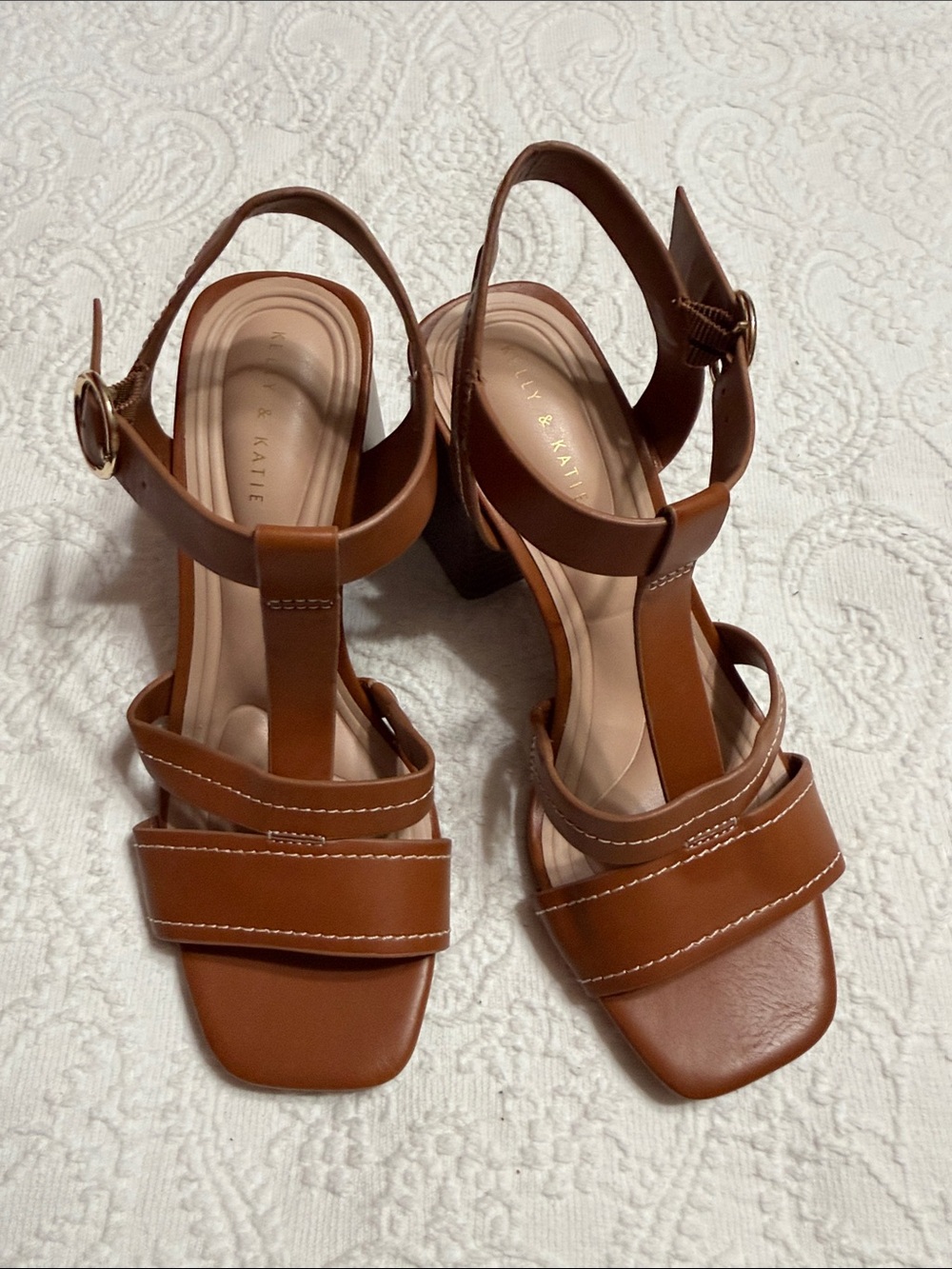 NWOT! Kelly & Katie Size 7.5M Block Heel Sandals Cognac Brown Strappy